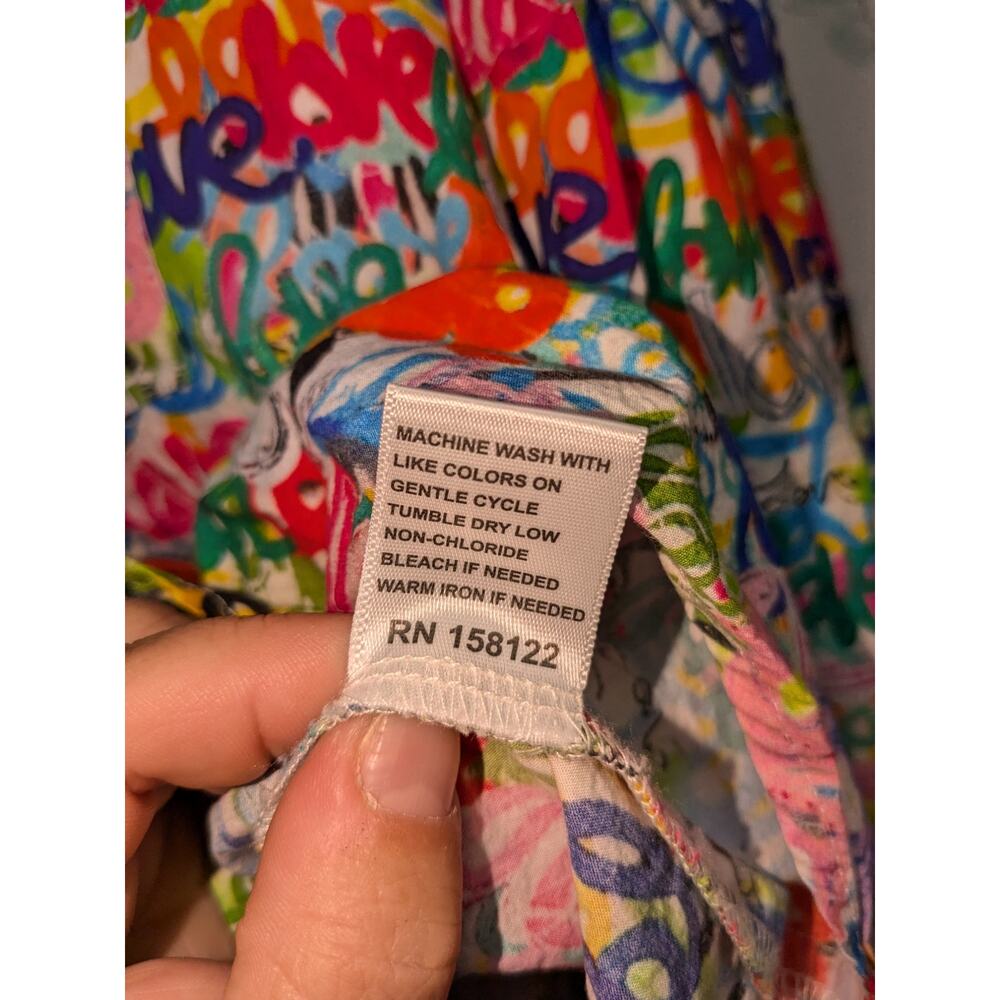APNY Women's S Long Sleeve Button Up Blouse Rainbow Love Grafitti Print Artsy - Picture 7 of 10